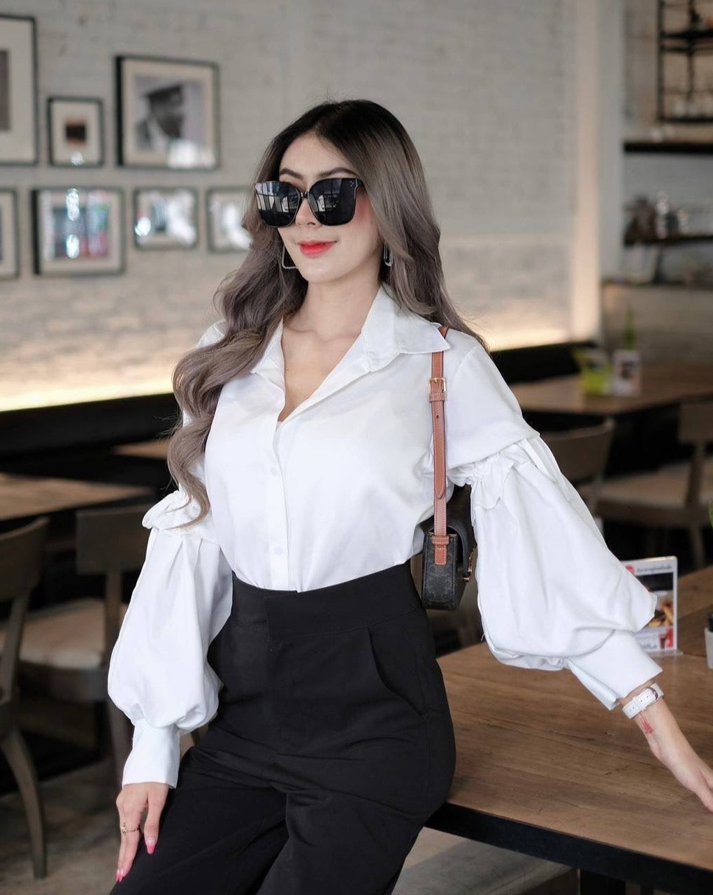 StyleAsh White Tie Sleeve Shirt