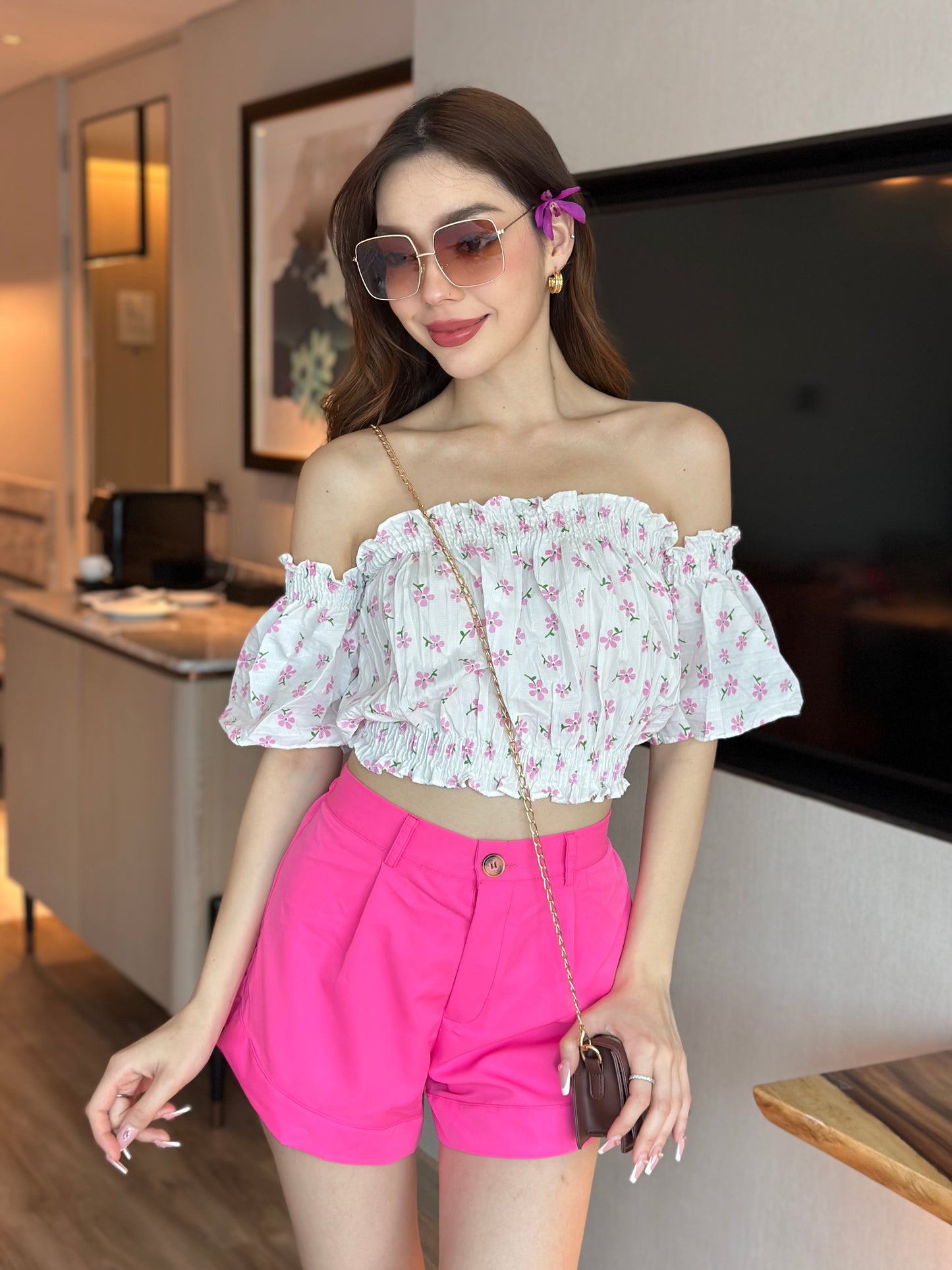 Off-Shoulder Top With Shorts