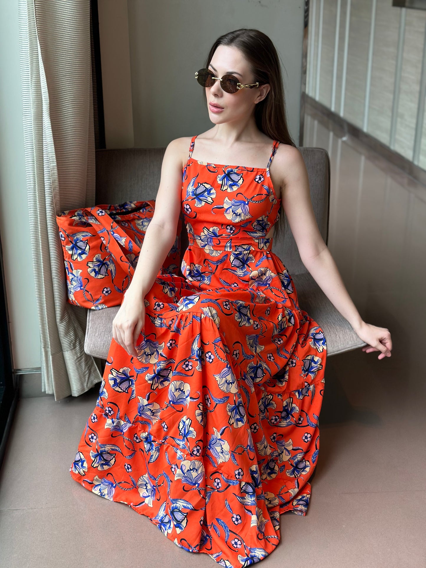 Orange Maxi Dress With Matching Bag