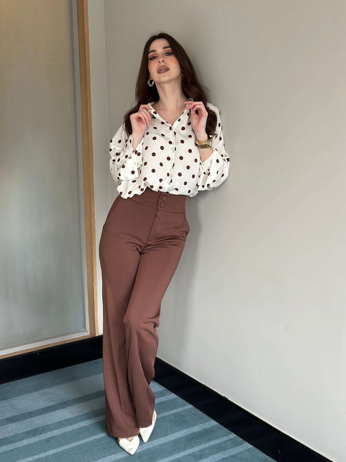 Polka Dots Oversized Office Wear Shirt