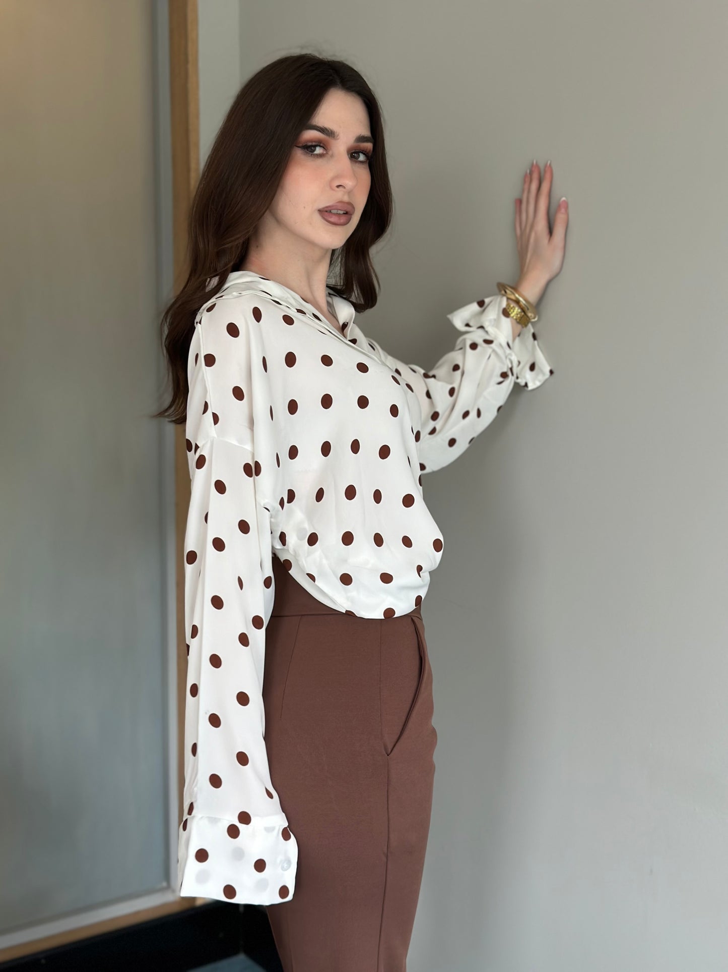 Polka Dots Oversized Office Wear Shirt