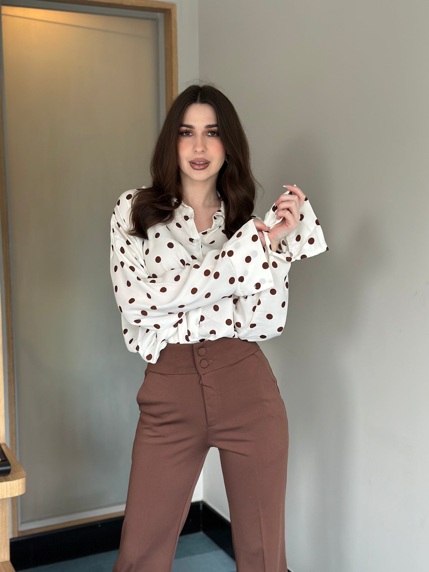 Polka Dots Oversized Office Wear Shirt