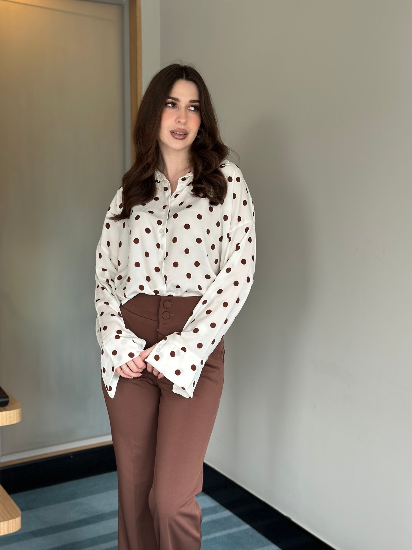 Polka Dots Oversized Office Wear Shirt