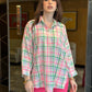 Neon Plaid Oversized Half Button Shirt