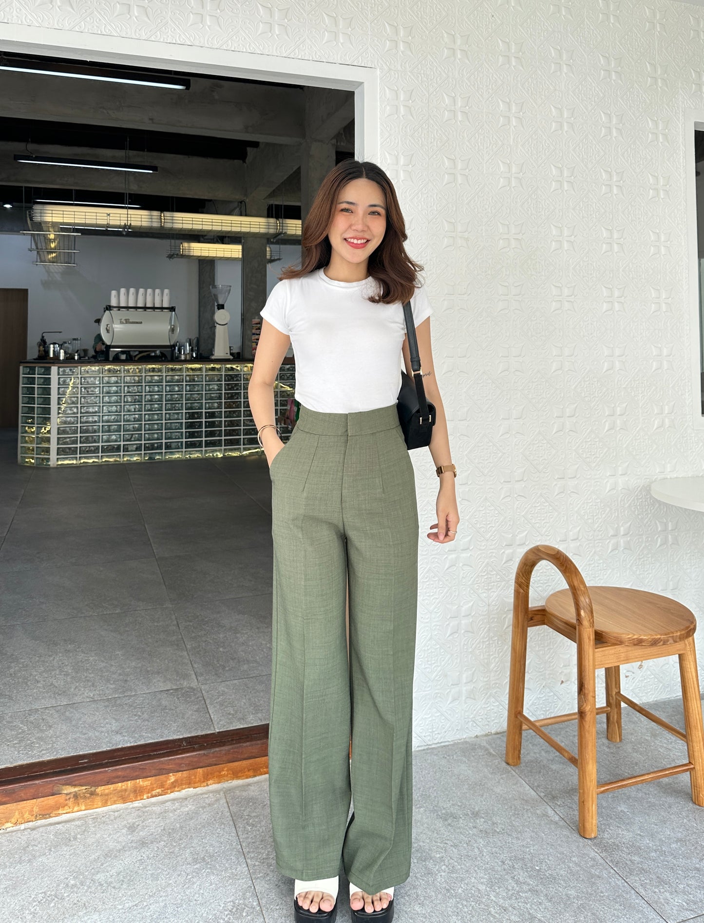 Linen Look High Waist Pants