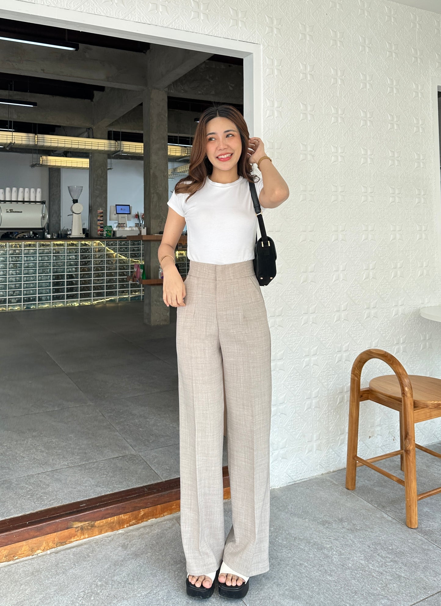 Linen Look High Waist Pants