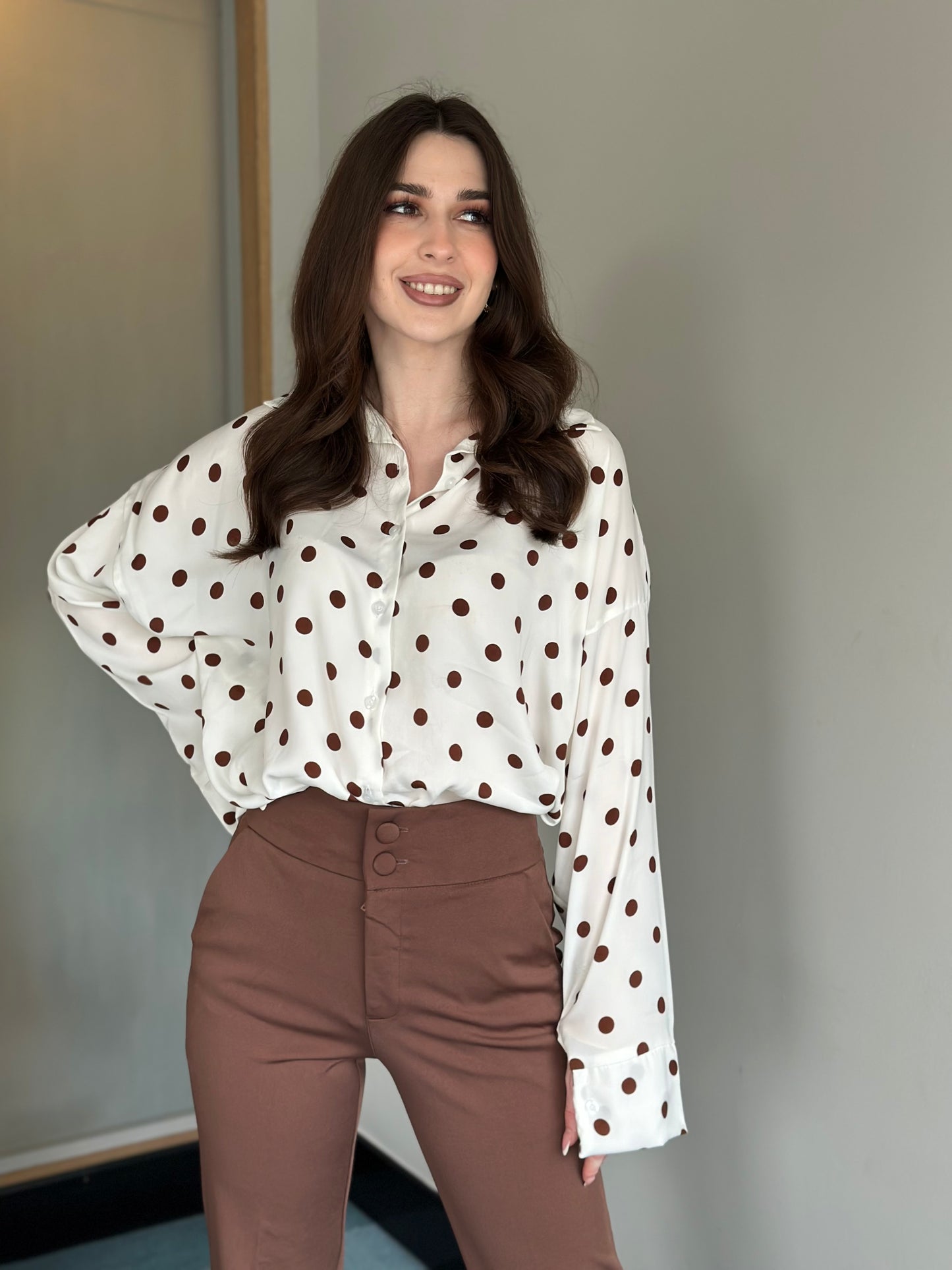 Polka Dots Oversized Office Wear Shirt