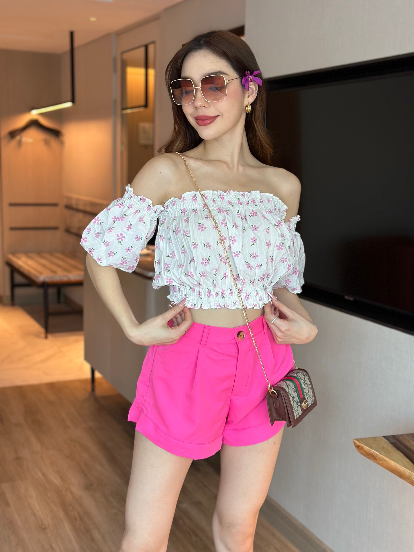 Off-Shoulder Top With Shorts