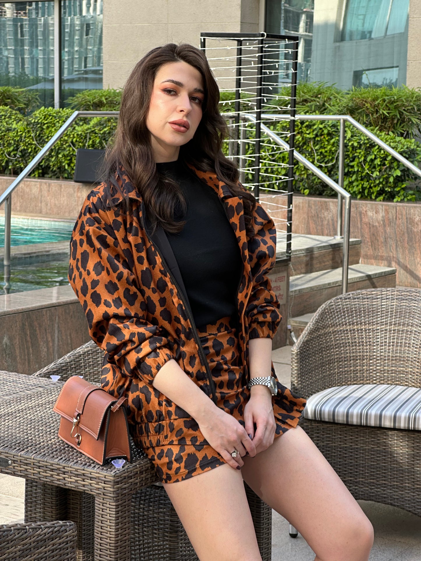 Animal Print Oversized Jacket With Skirt