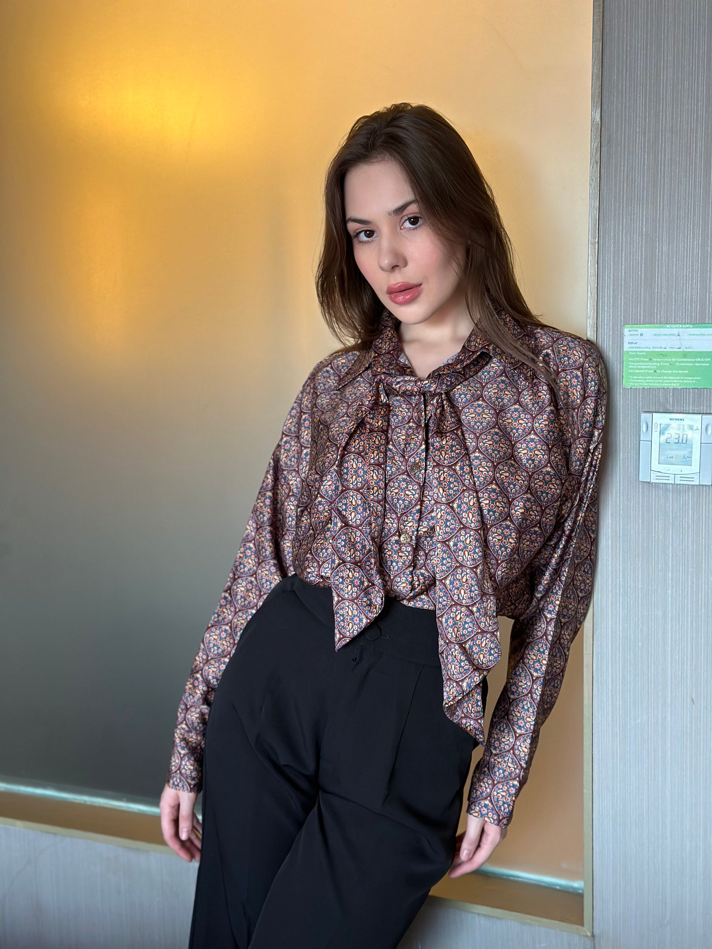 Uptown Satin Shirt With Scarf