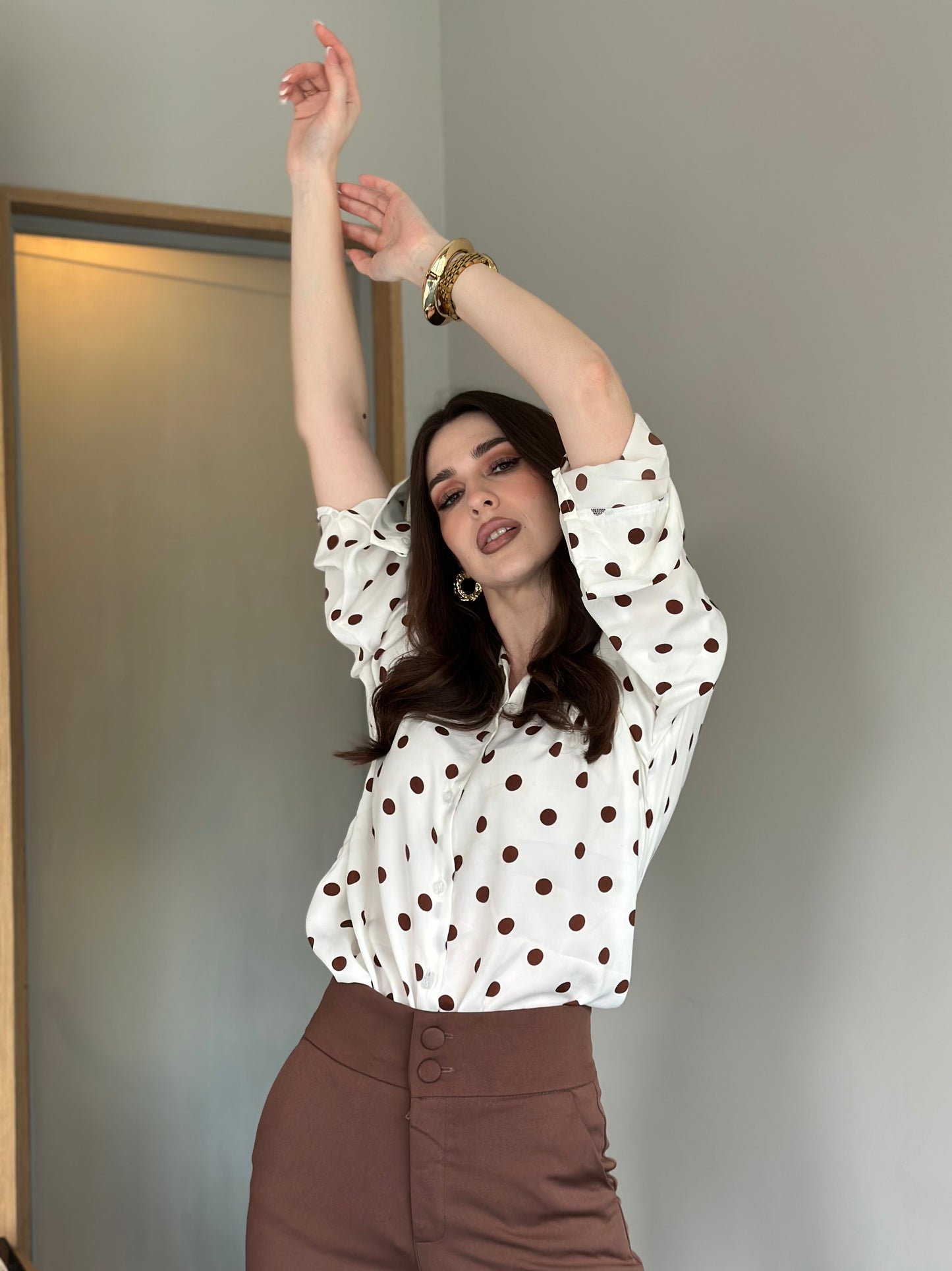 Polka Dots Oversized Office Wear Shirt