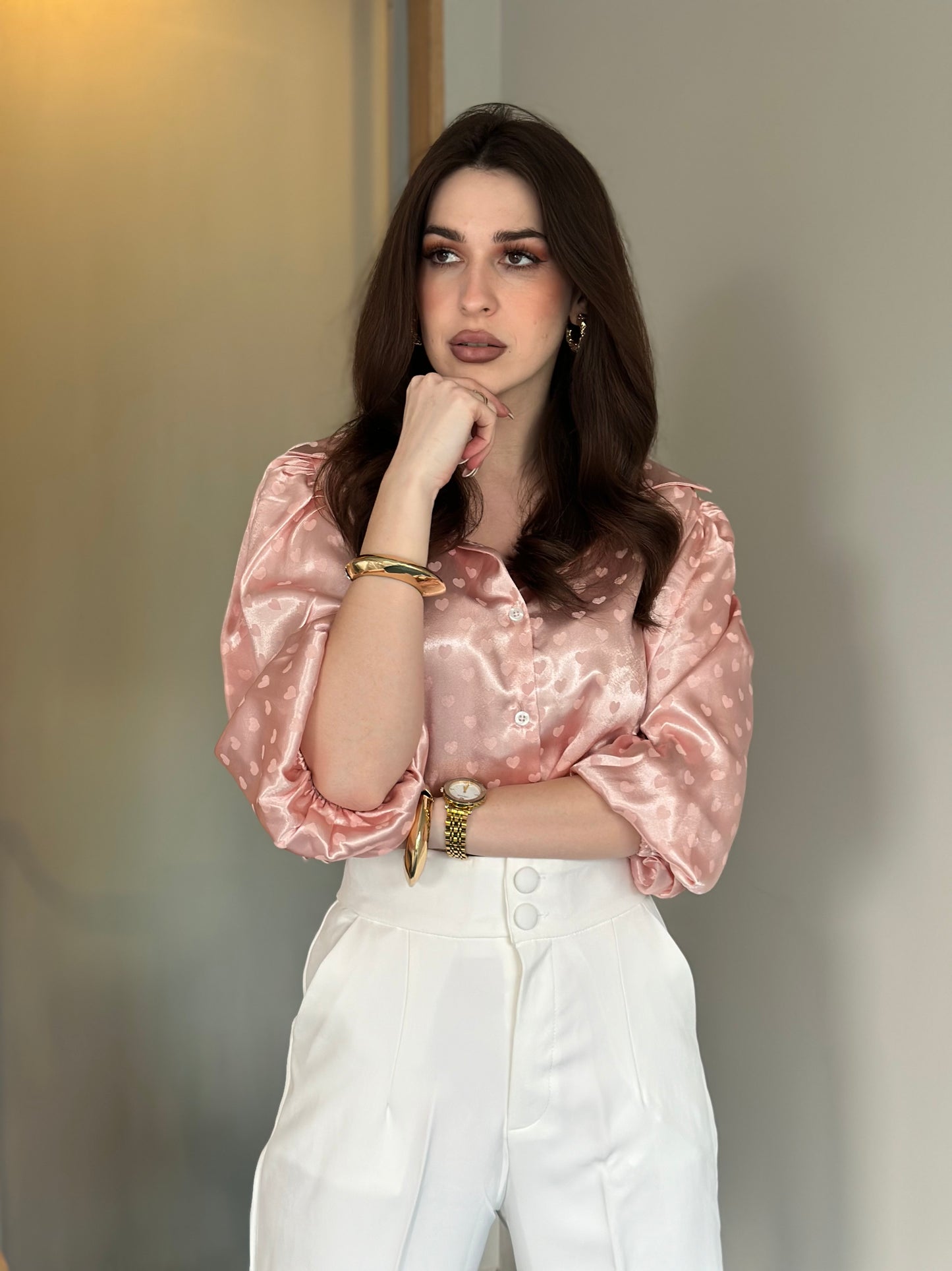 Rose Gold Heart Satin Shirt