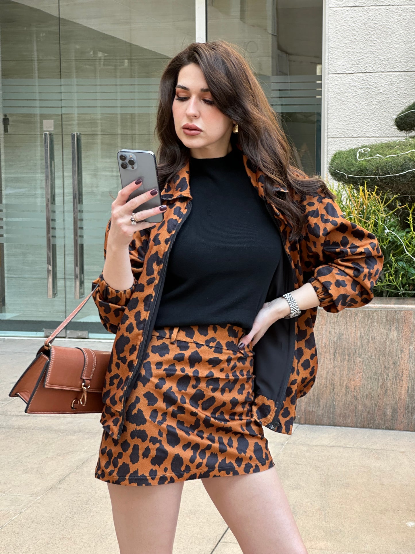 Animal Print Oversized Jacket With Skirt