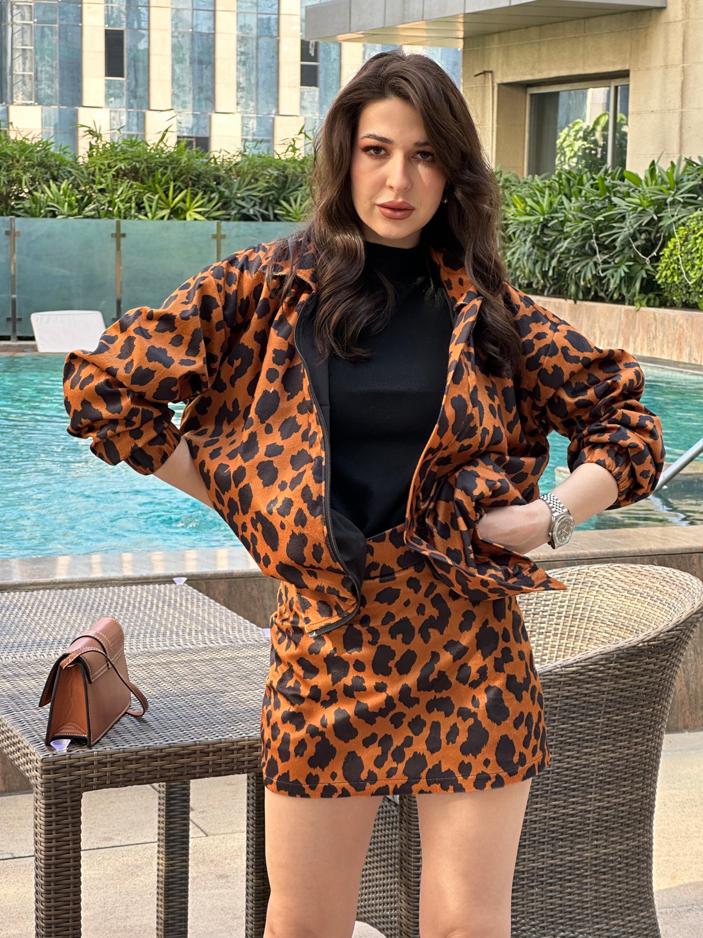 Animal Print Oversized Jacket With Skirt