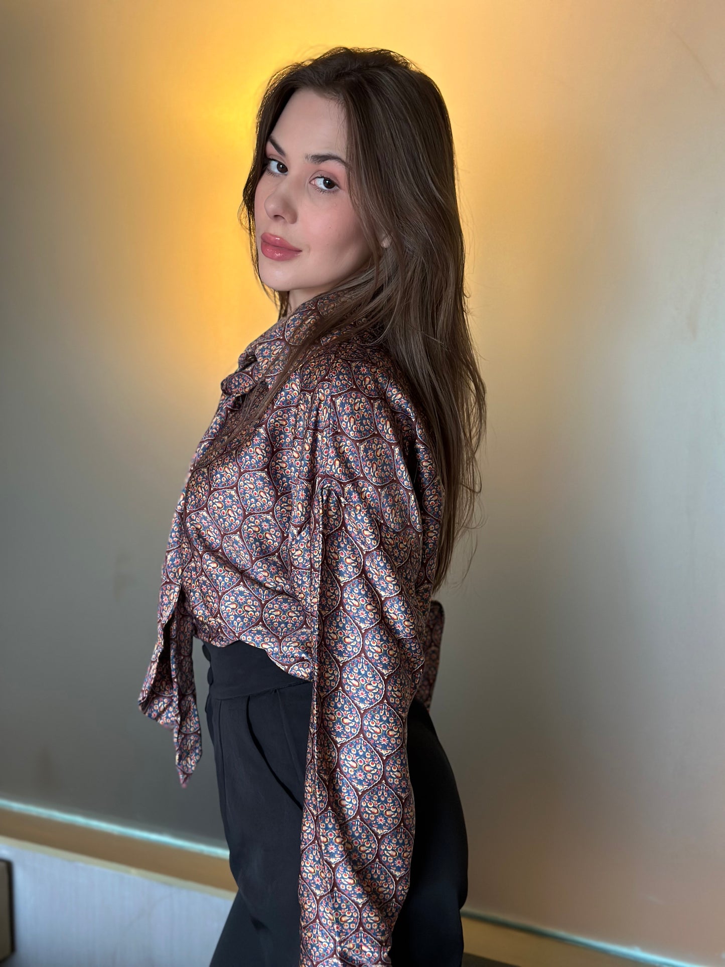 Uptown Satin Shirt With Scarf