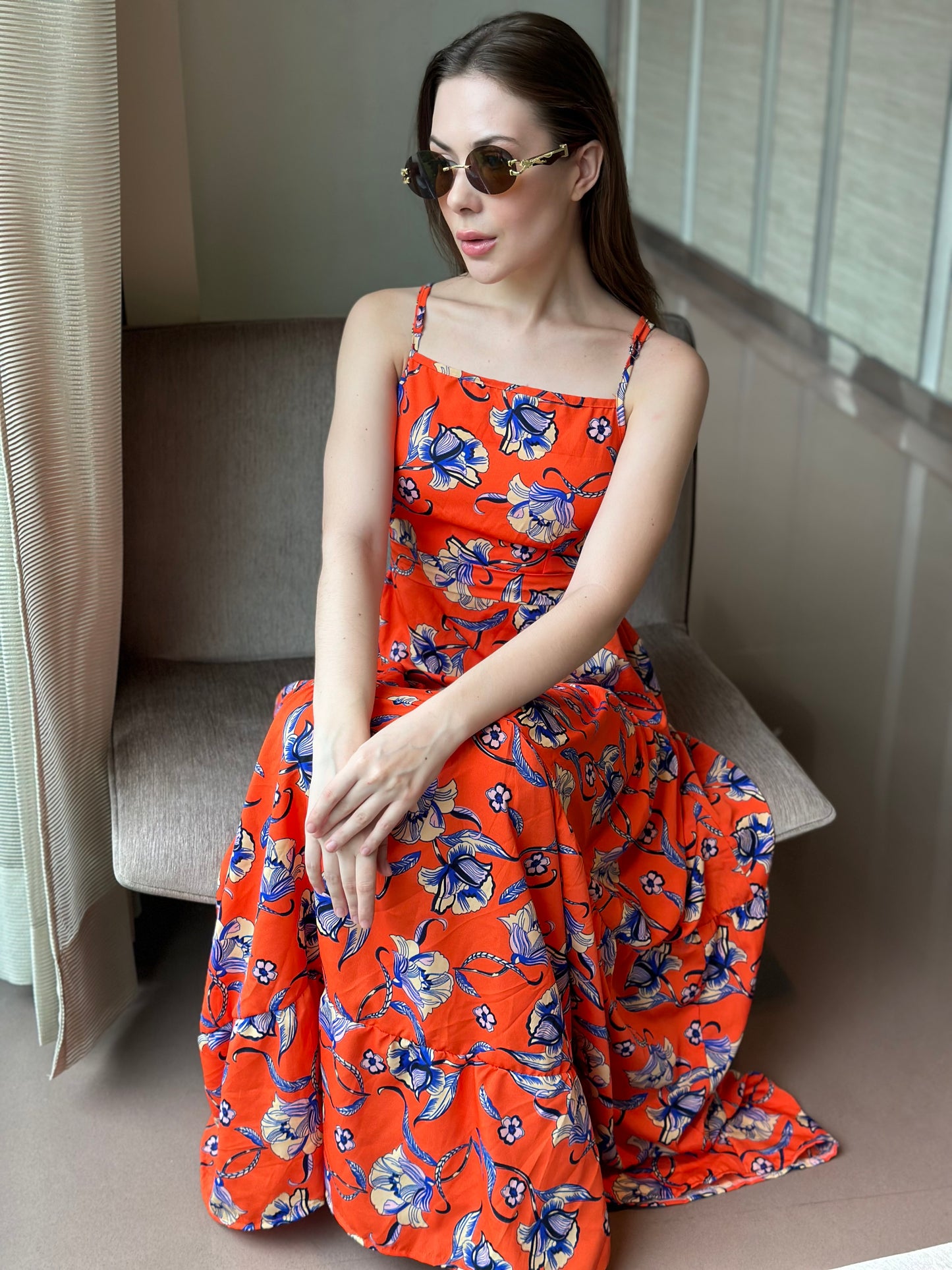 Orange Maxi Dress With Matching Bag