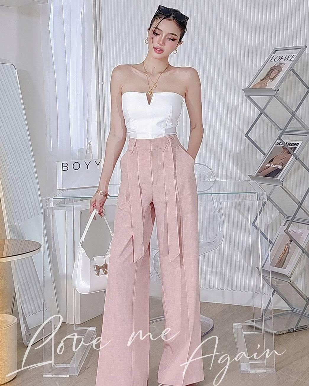 Pastel Shades Linen Look Tie Pants