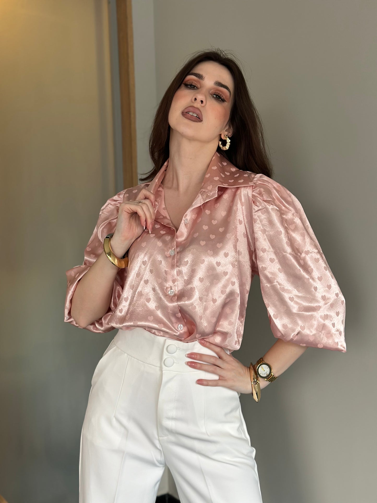 Rose Gold Heart Satin Shirt