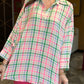 Neon Plaid Oversized Half Button Shirt