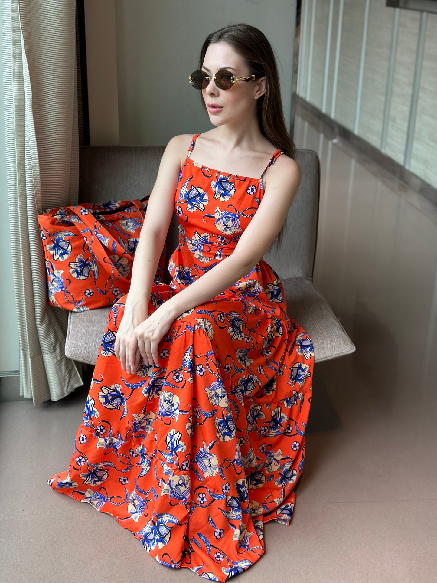 Orange Maxi Dress With Matching Bag