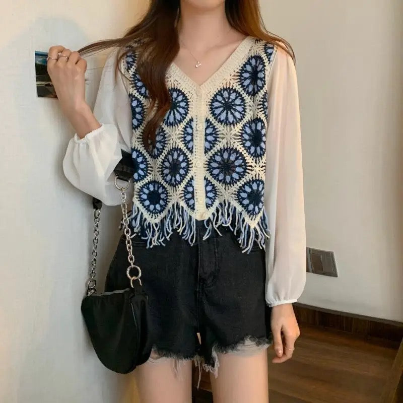 Crochet Retro Knitwear Vest Without Shirt