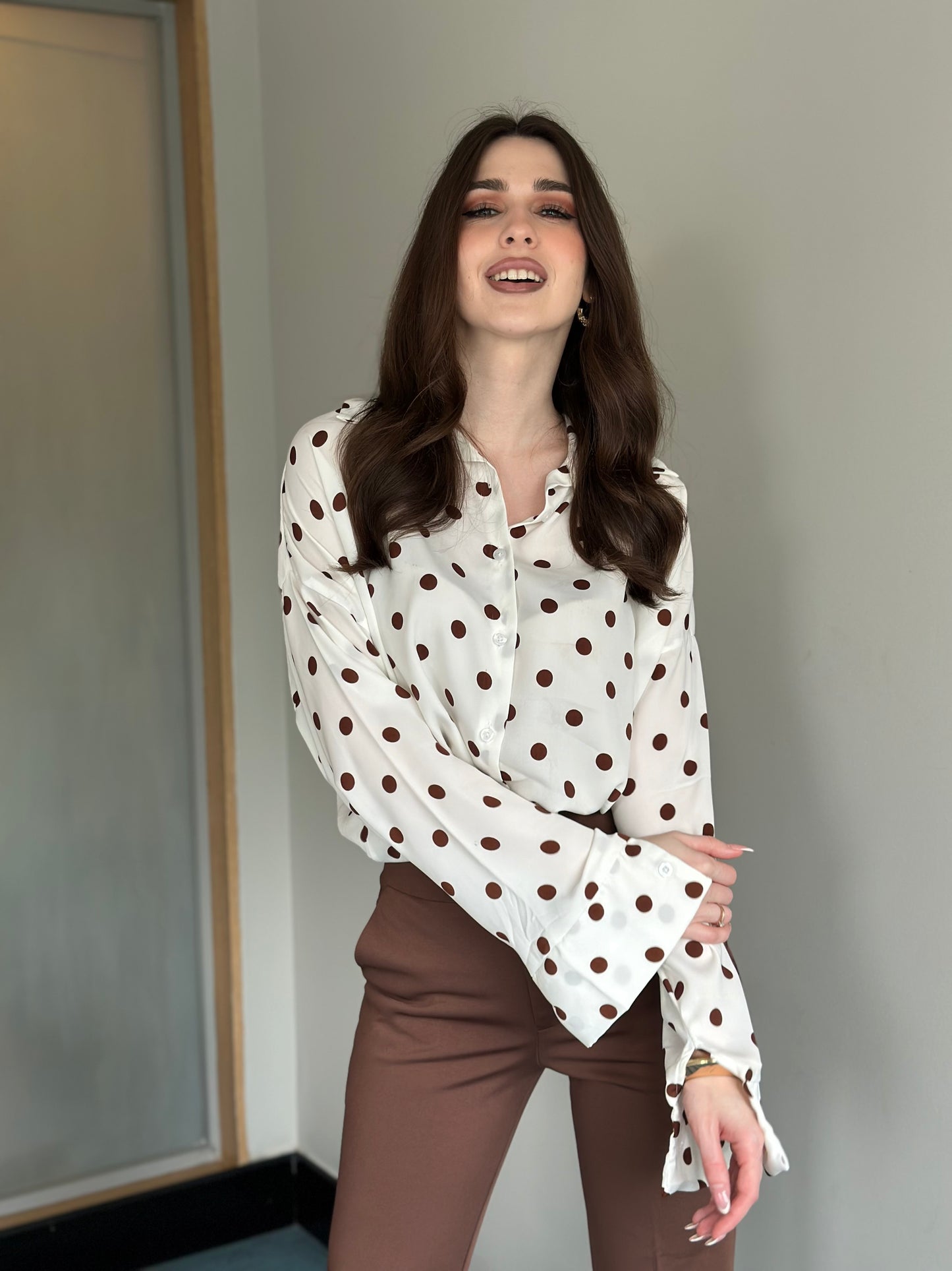 Polka Dots Oversized Office Wear Shirt