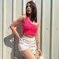 Combo Deal: Pink One Side Off Top With Button Detail Shorts