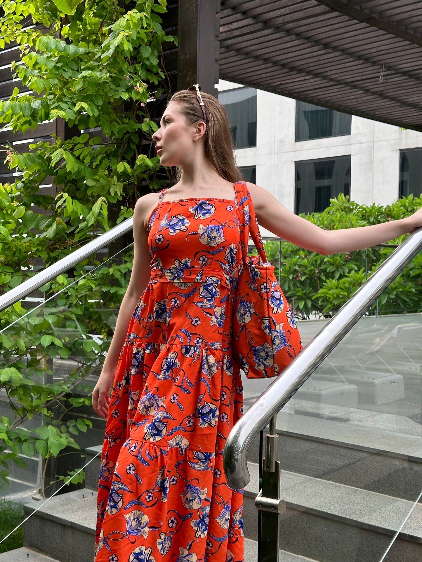 Orange Maxi Dress With Matching Bag