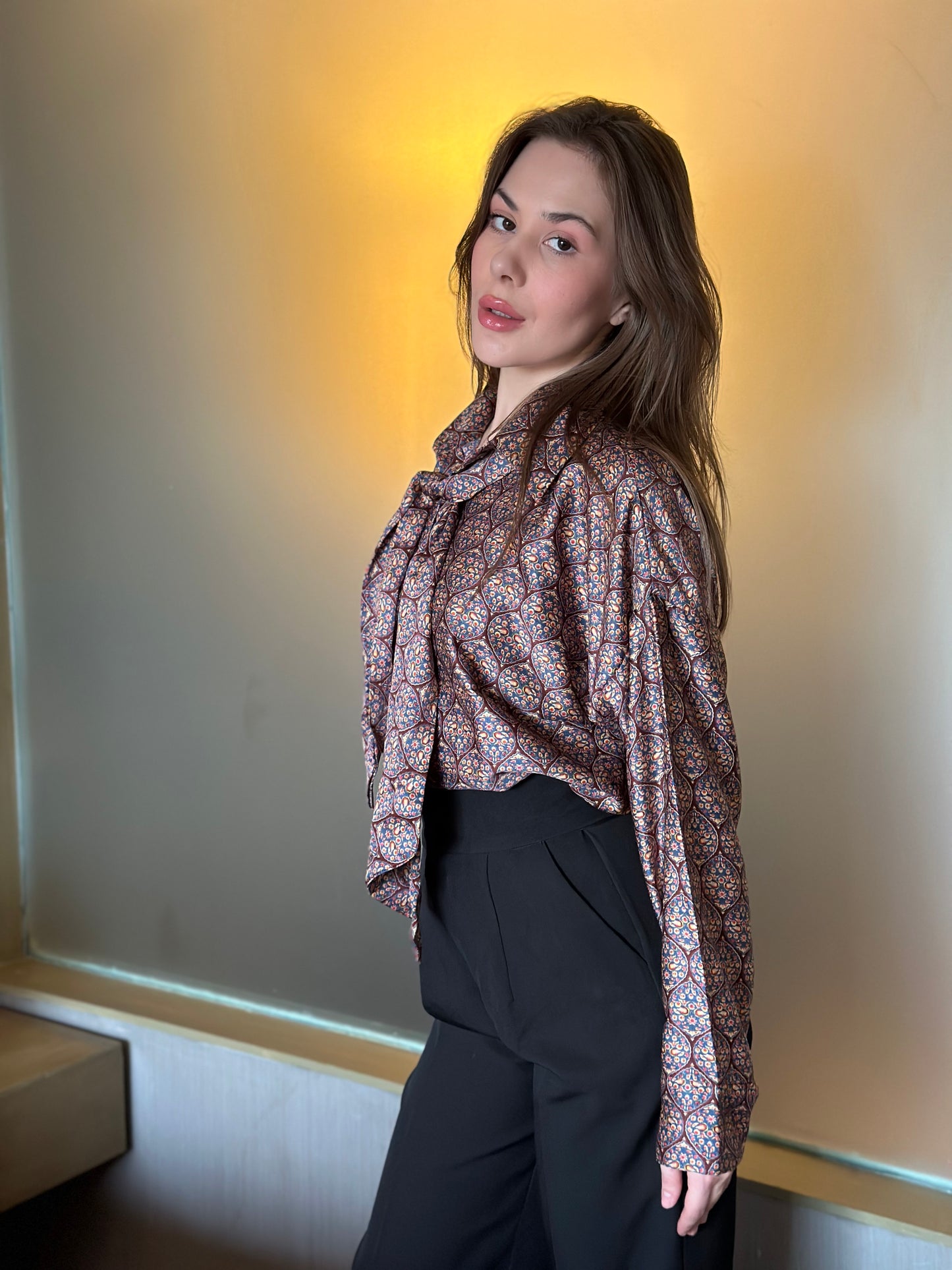 Uptown Satin Shirt With Scarf