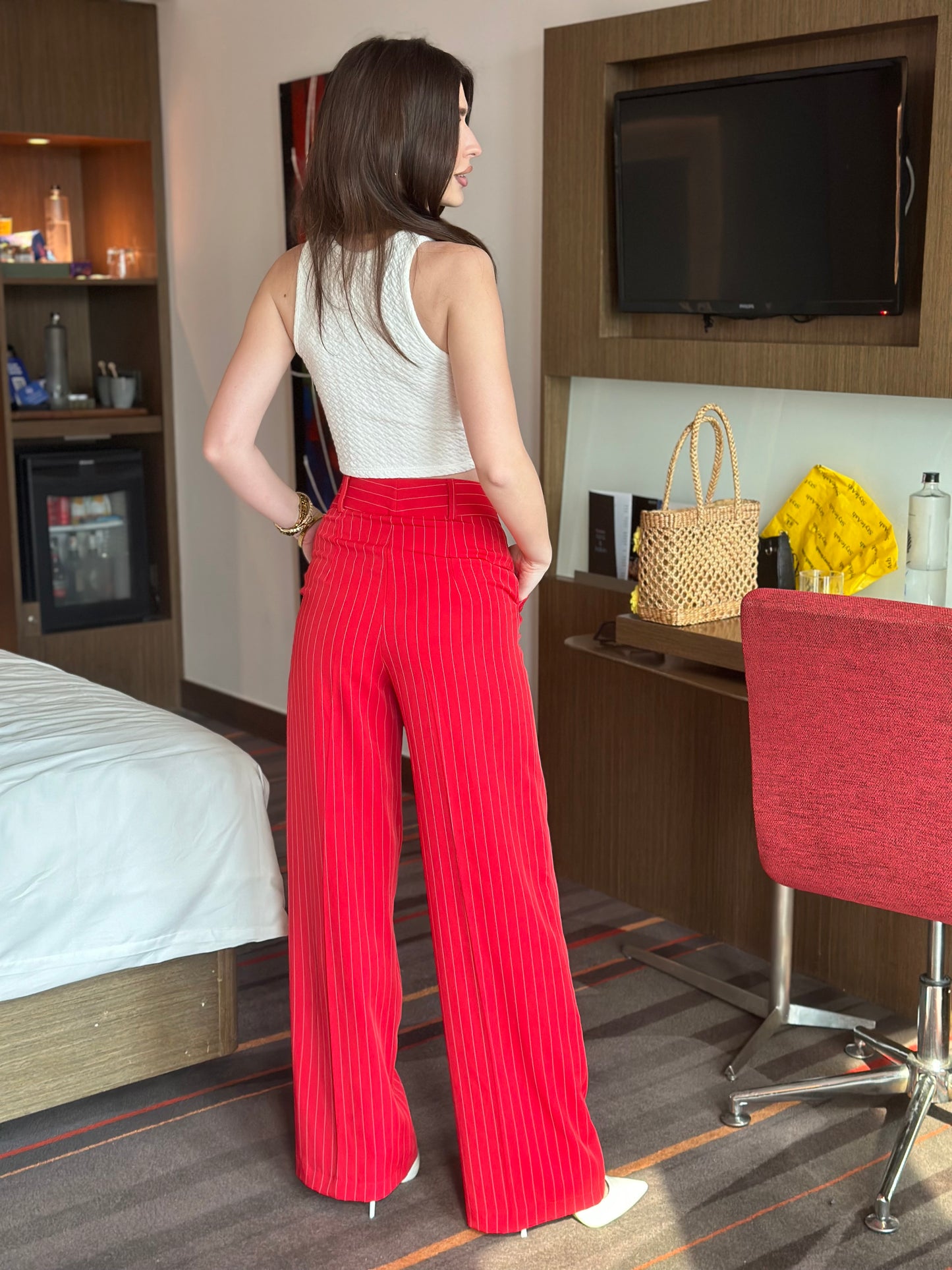 Red Stripes Poly-Cotton Pants