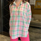 Neon Plaid Oversized Half Button Shirt