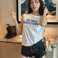 Oh Summer Sleeveless Tee With Low Waist Denim Hot Pants