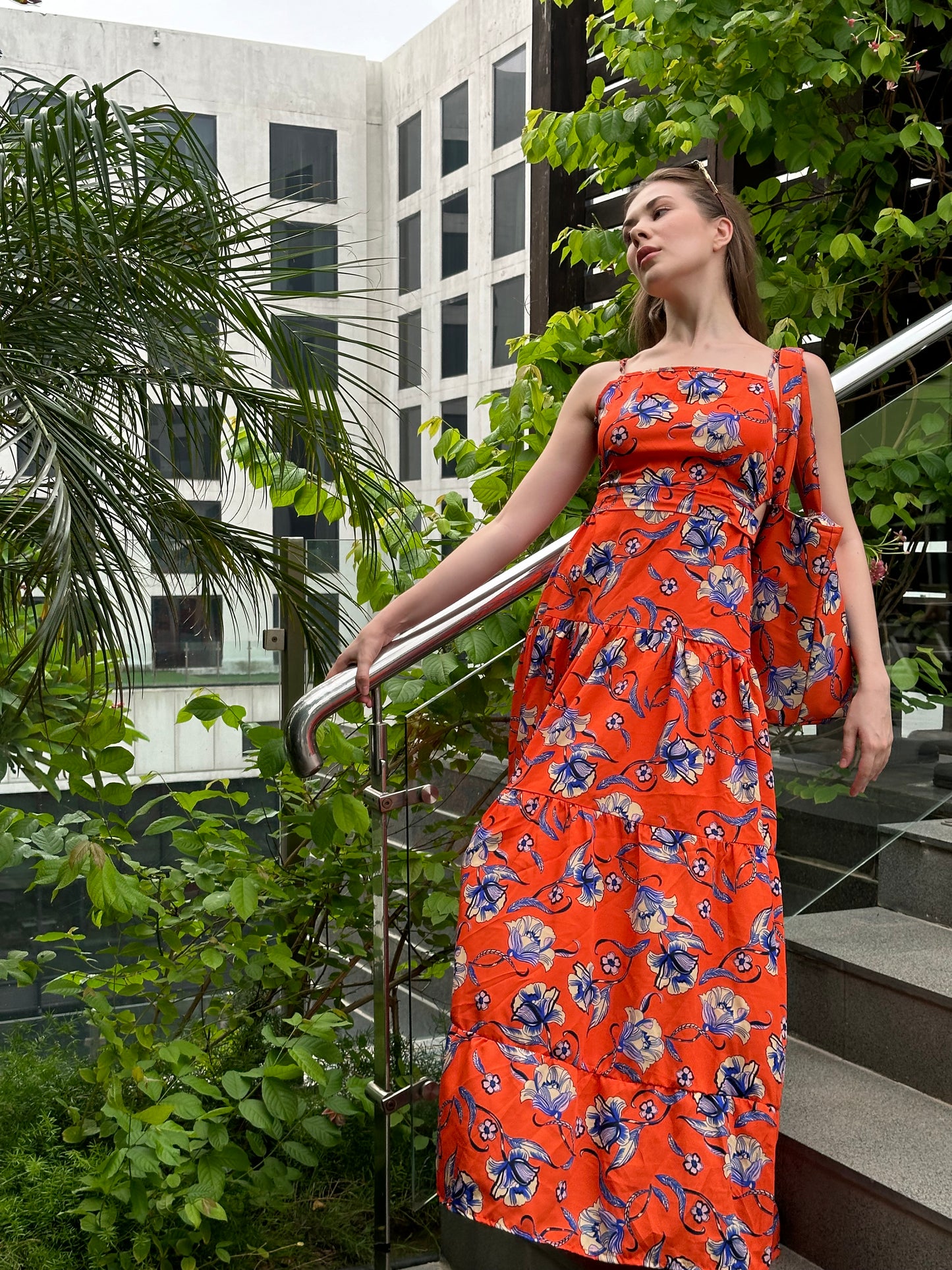 Orange Maxi Dress With Matching Bag