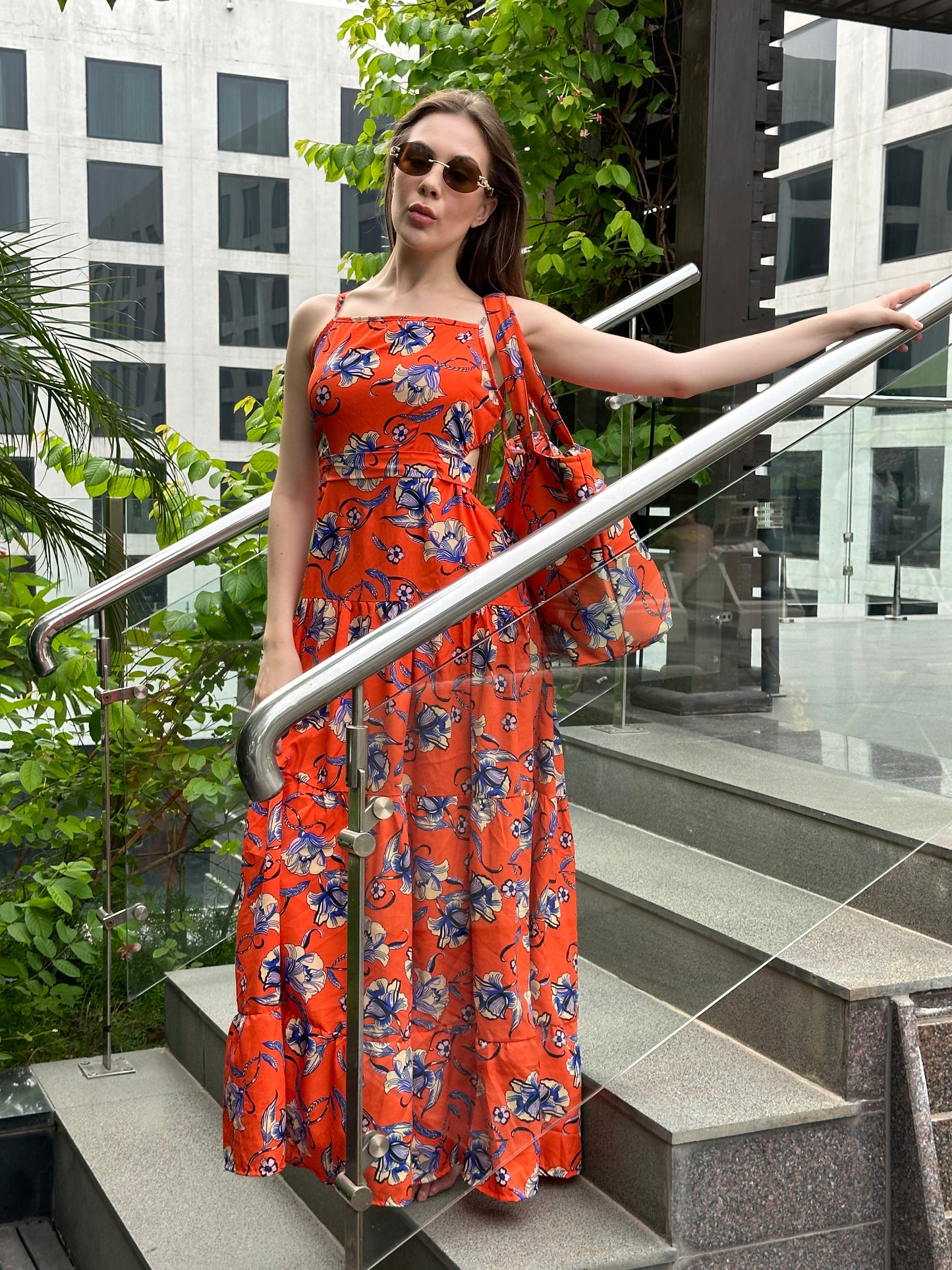 Orange Maxi Dress With Matching Bag