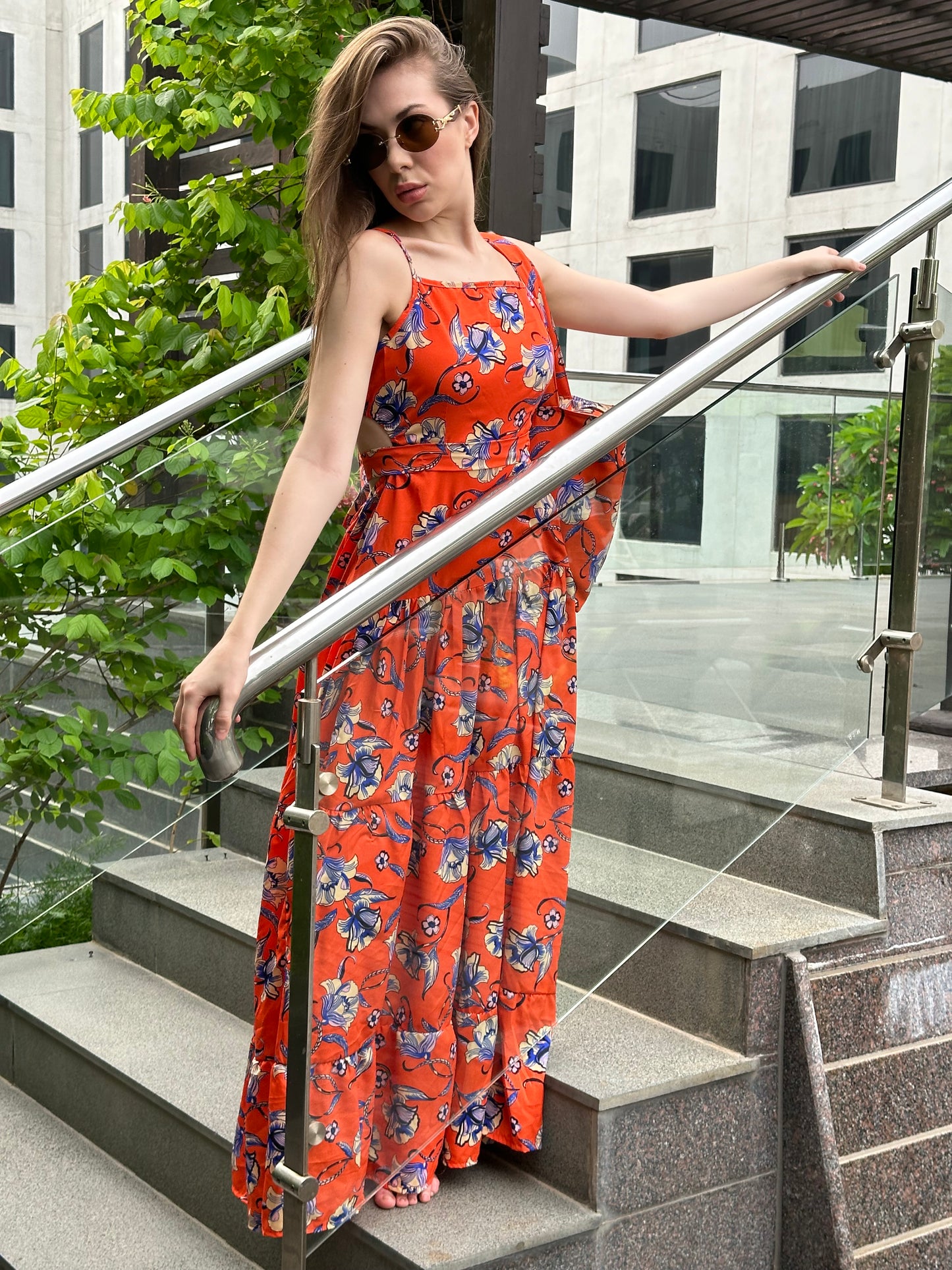 Orange Maxi Dress With Matching Bag