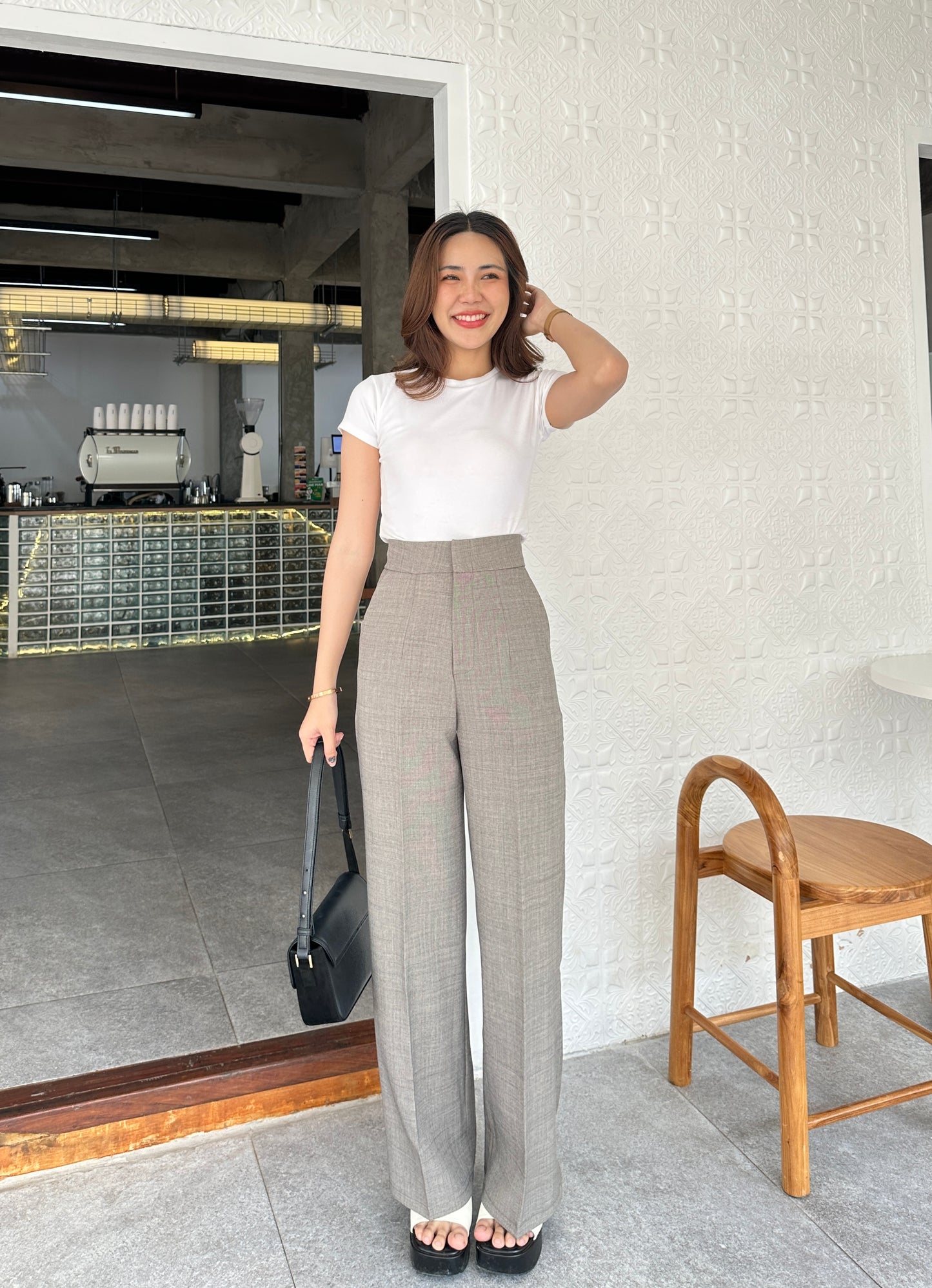 Linen Look High Waist Pants