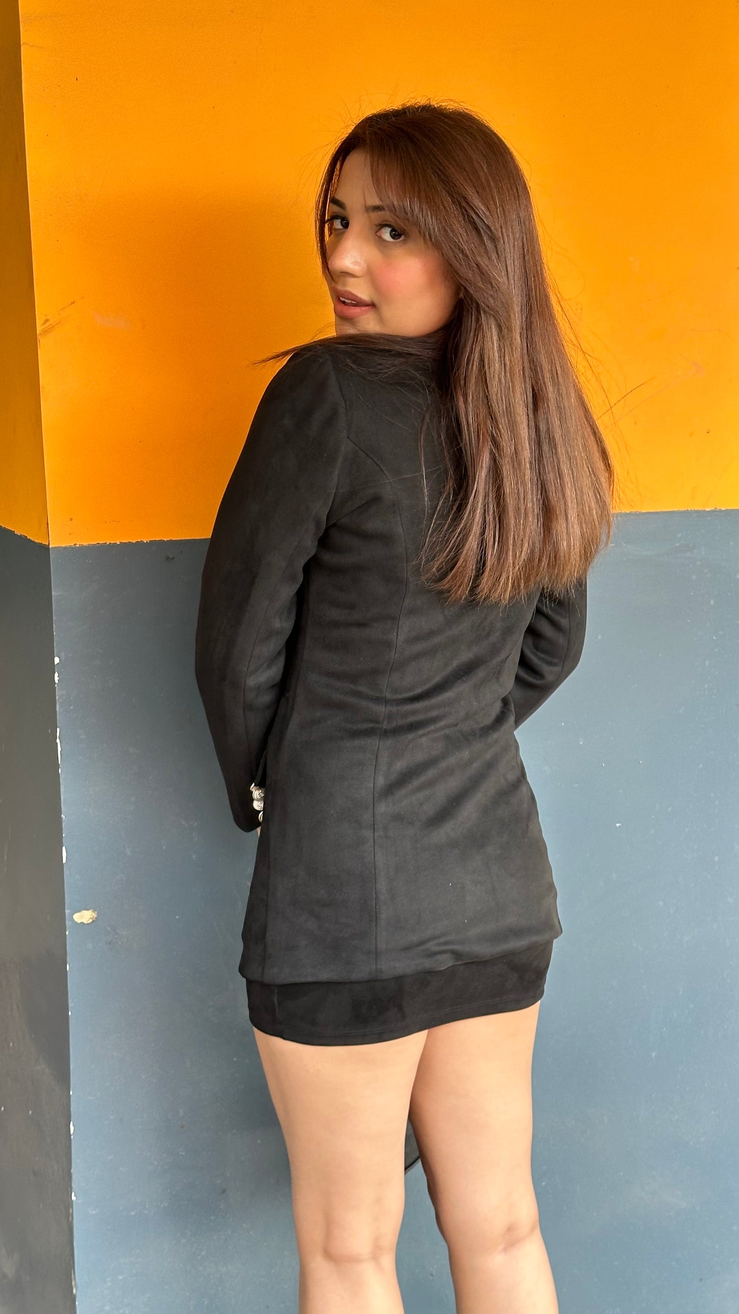 Suede Blazer With Mini Skirt