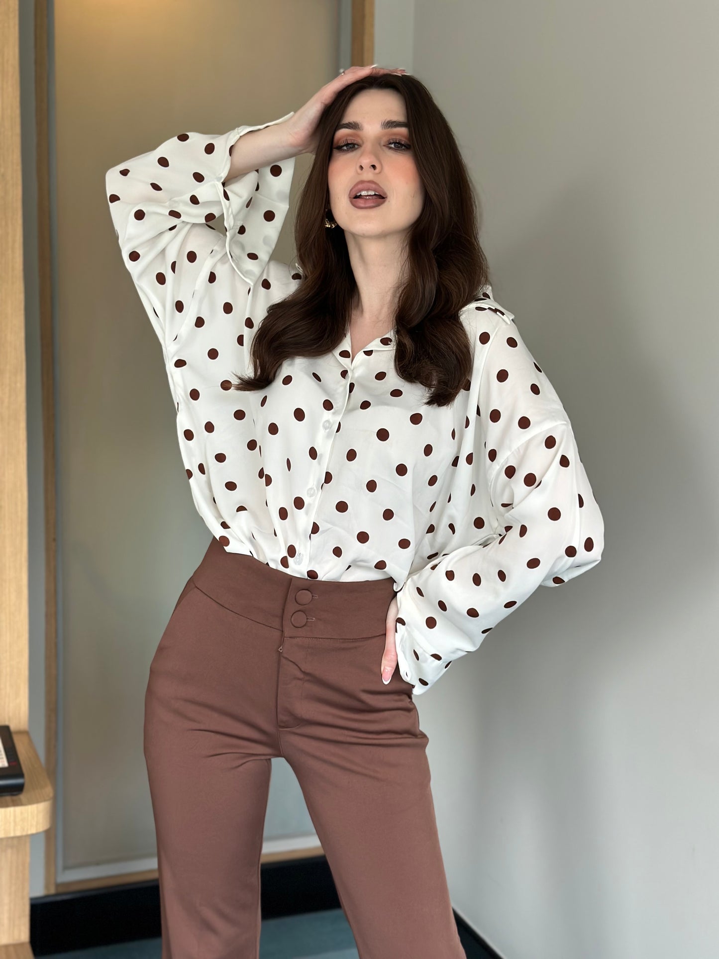 Polka Dots Oversized Office Wear Shirt