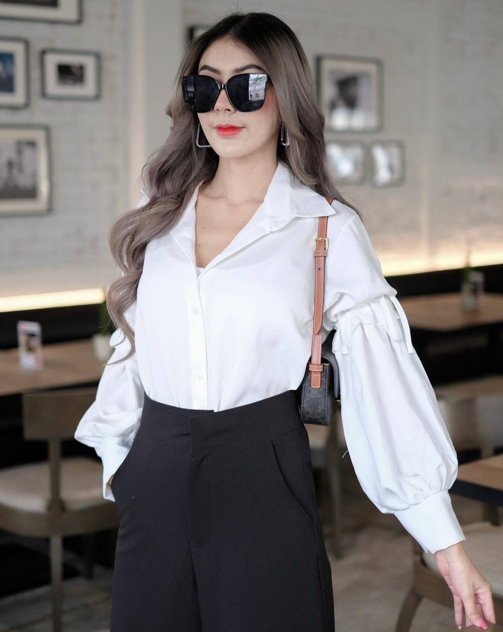 StyleAsh White Tie Sleeve Shirt