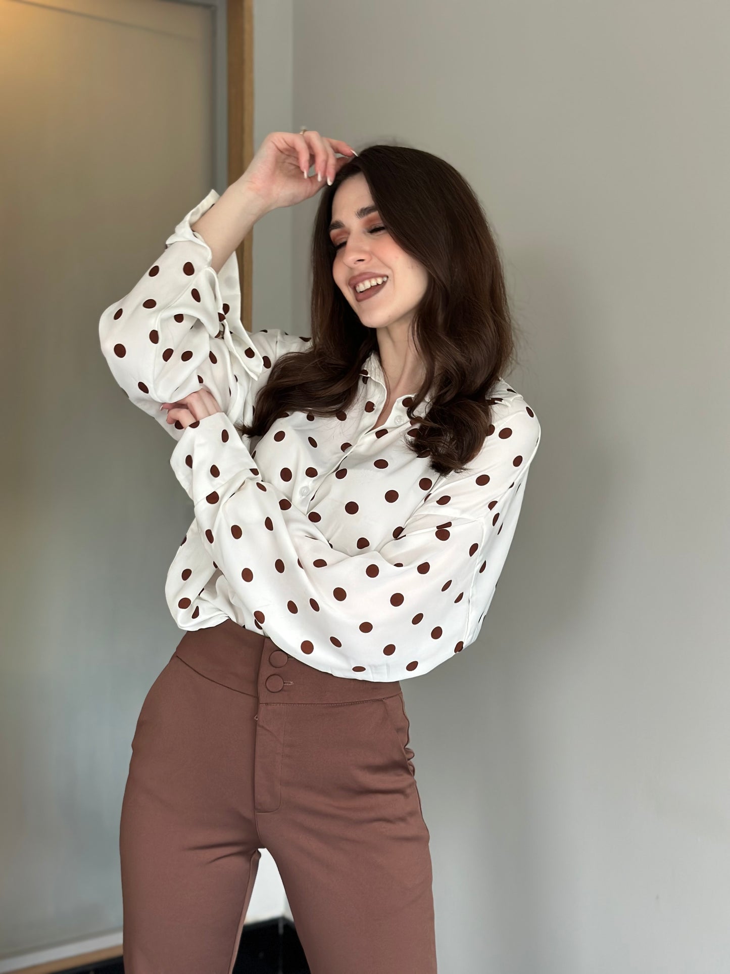 Polka Dots Oversized Office Wear Shirt