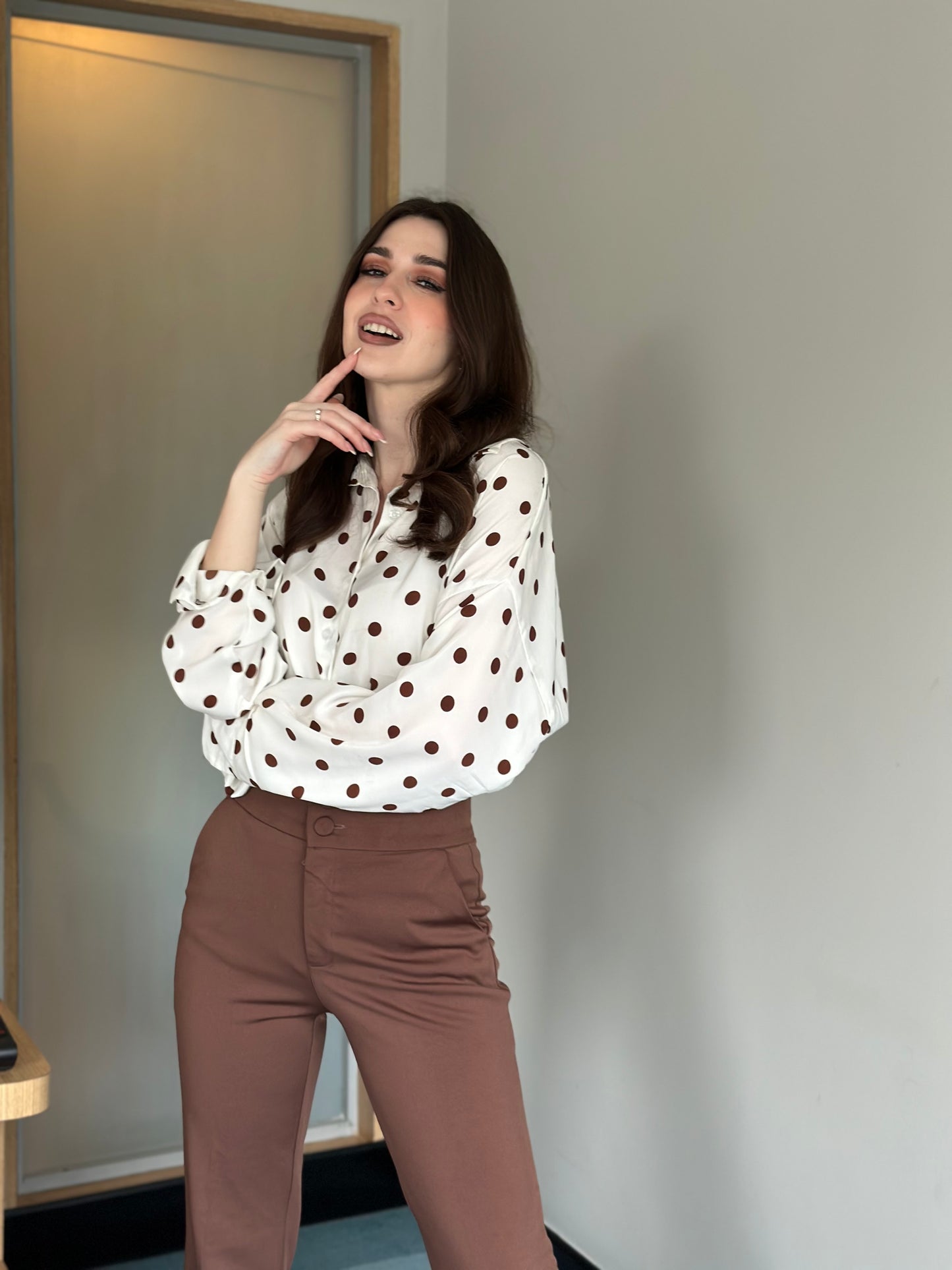 Polka Dots Oversized Office Wear Shirt