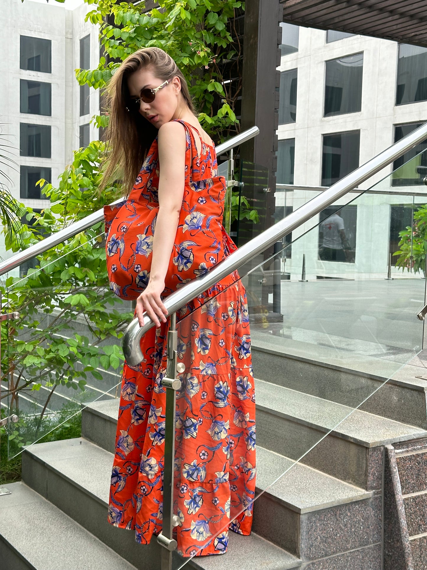 Orange Maxi Dress With Matching Bag