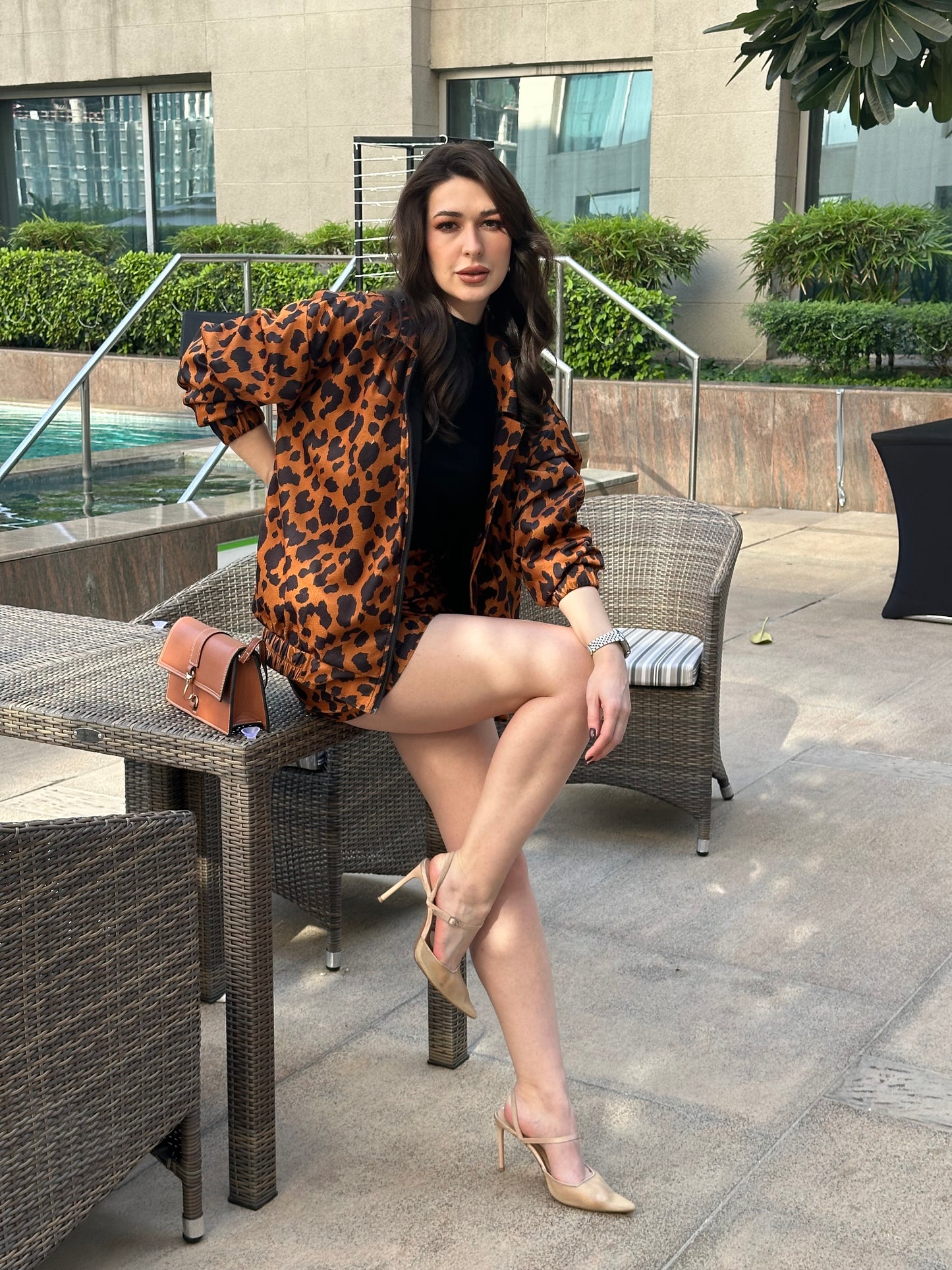 Animal Print Oversized Jacket With Skirt