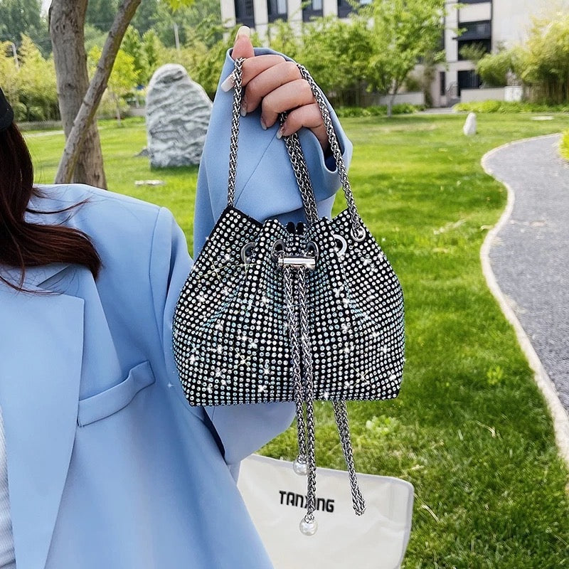 Rhinestone Decor Bucket Bag Mini Glamorous