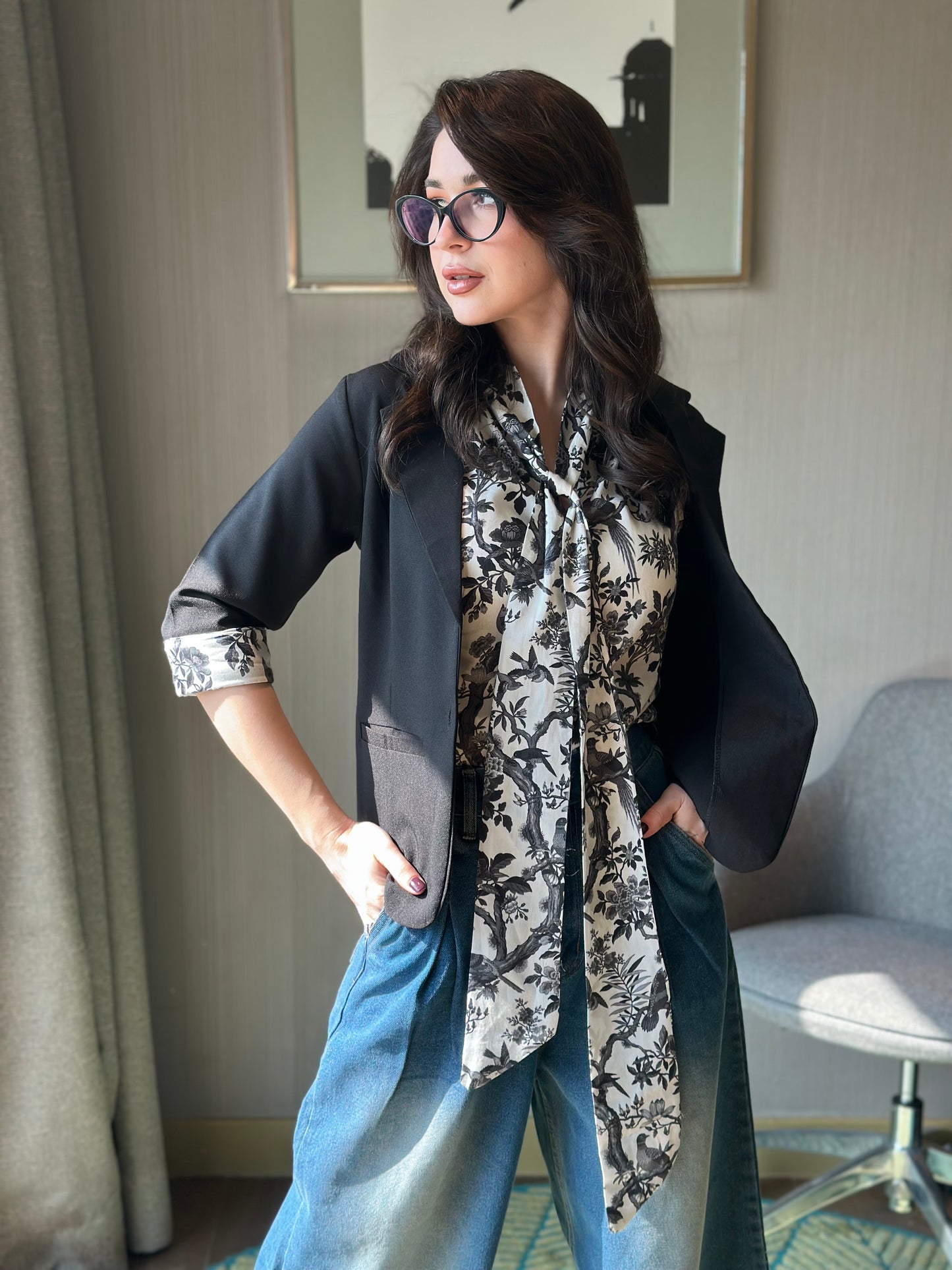 Cotton Scarf Vest With Linen Blazer