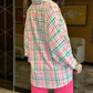 Neon Plaid Oversized Half Button Shirt