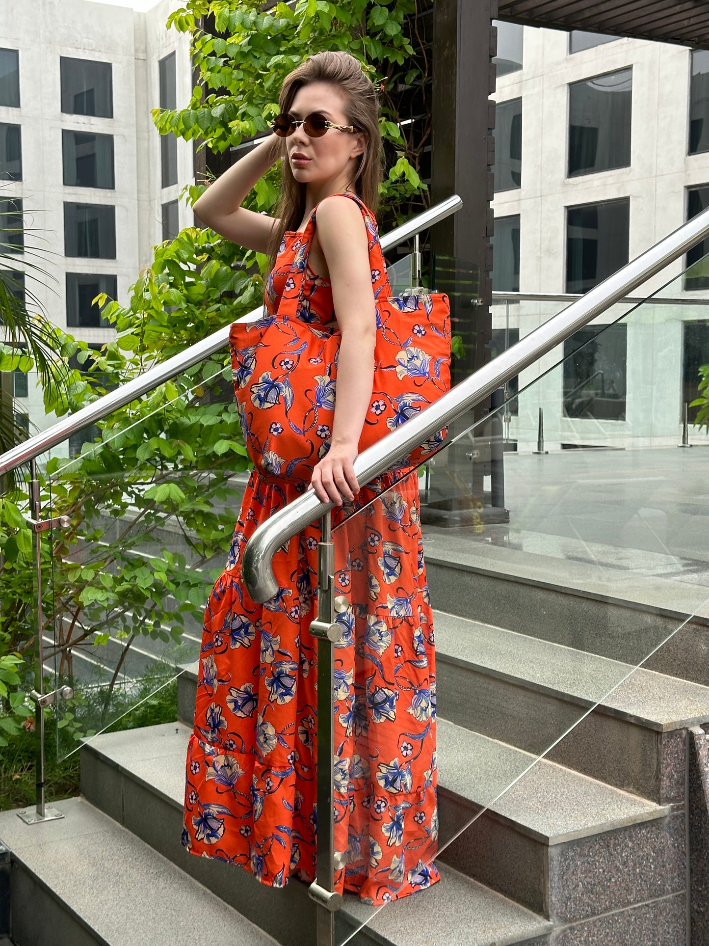 Orange Maxi Dress With Matching Bag