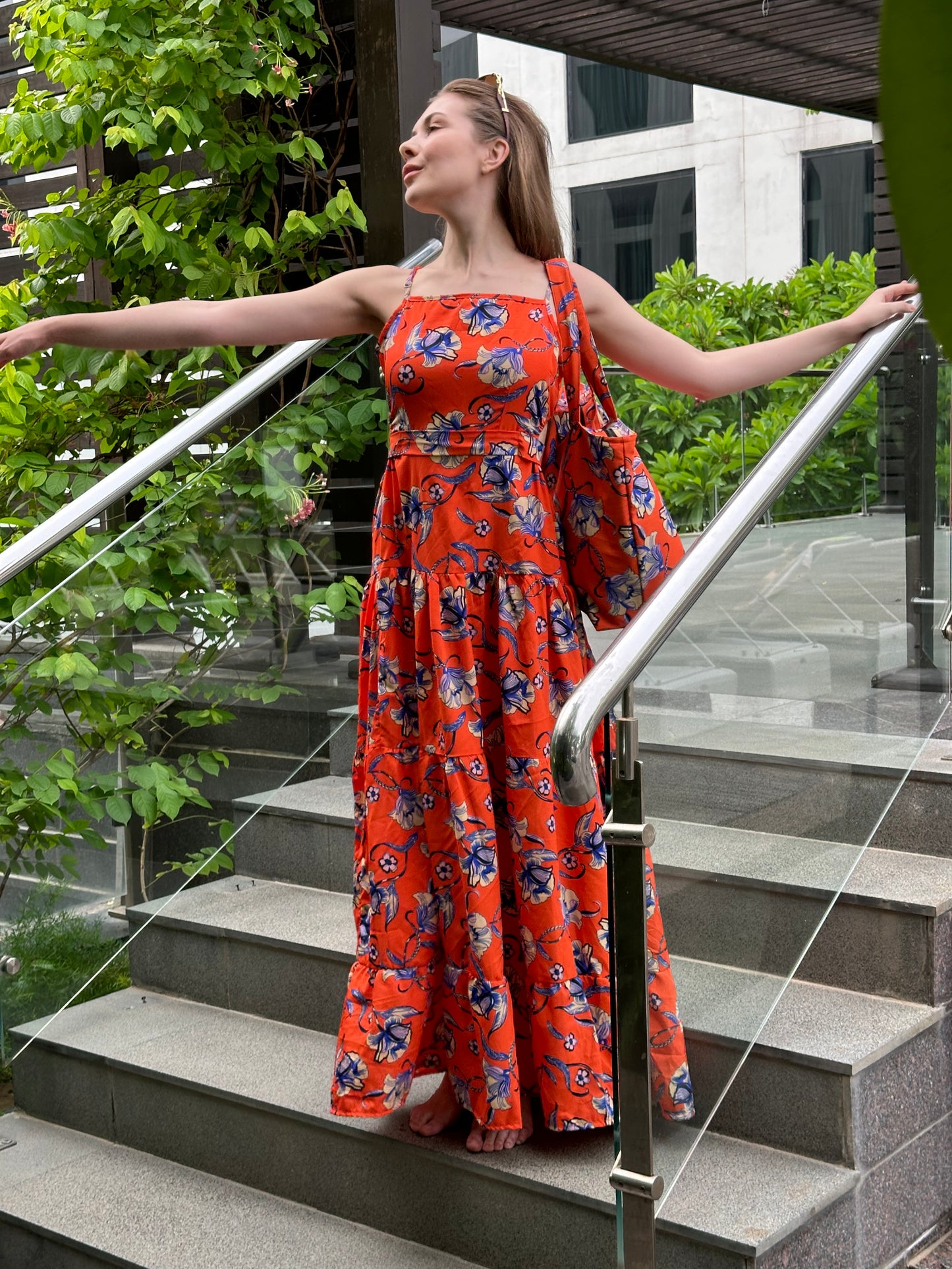 Orange Maxi Dress With Matching Bag