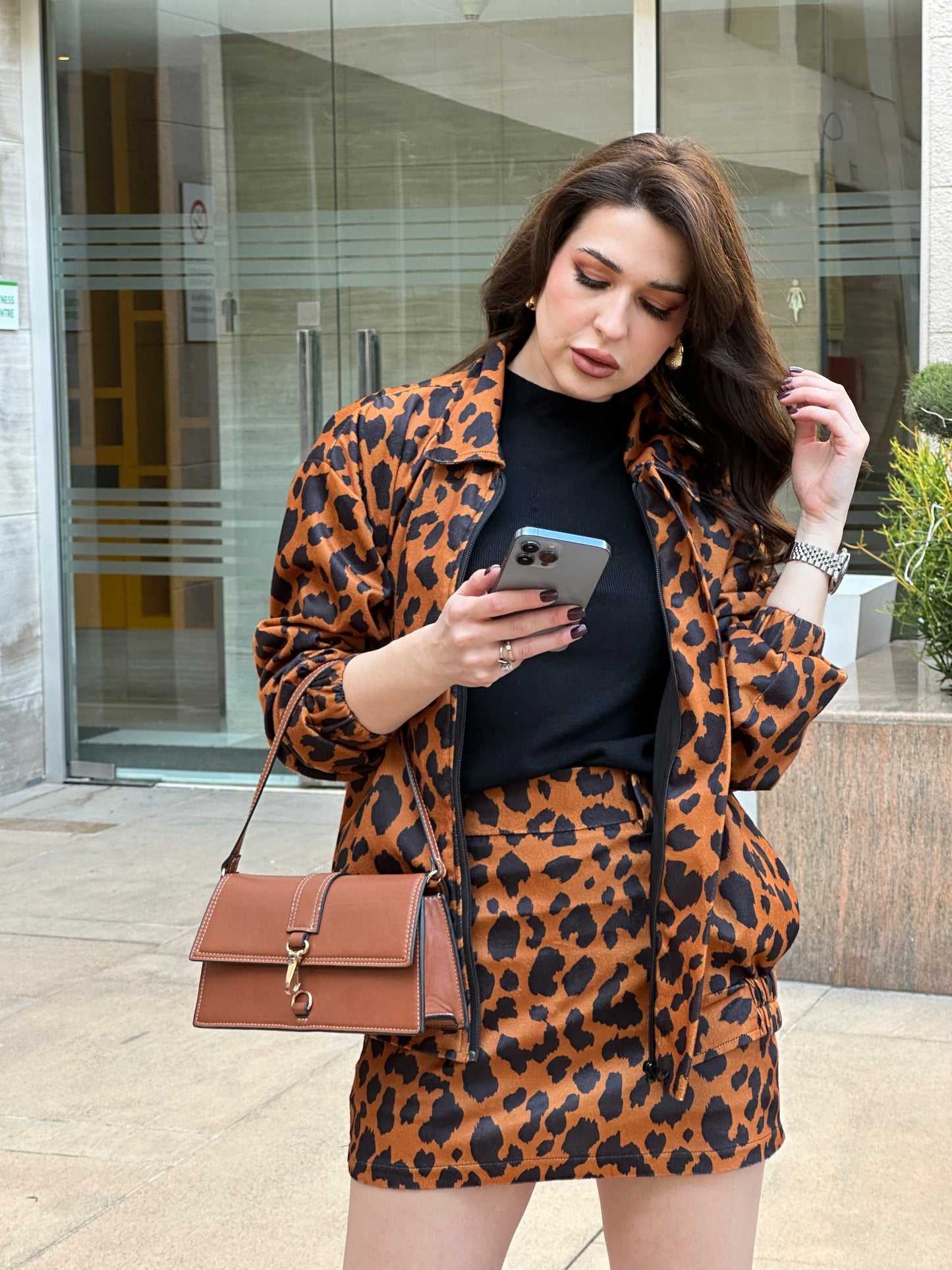 Animal Print Oversized Jacket With Skirt