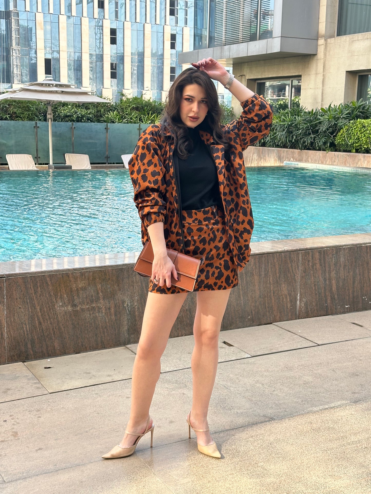 Animal Print Oversized Jacket With Skirt